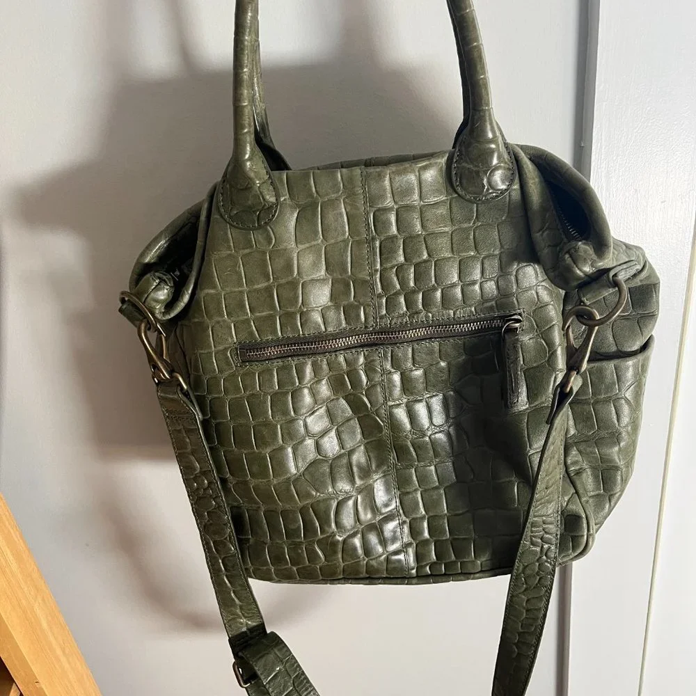 Liebeskind Olive Green Croc-Embossed Leather Hobo Bag
